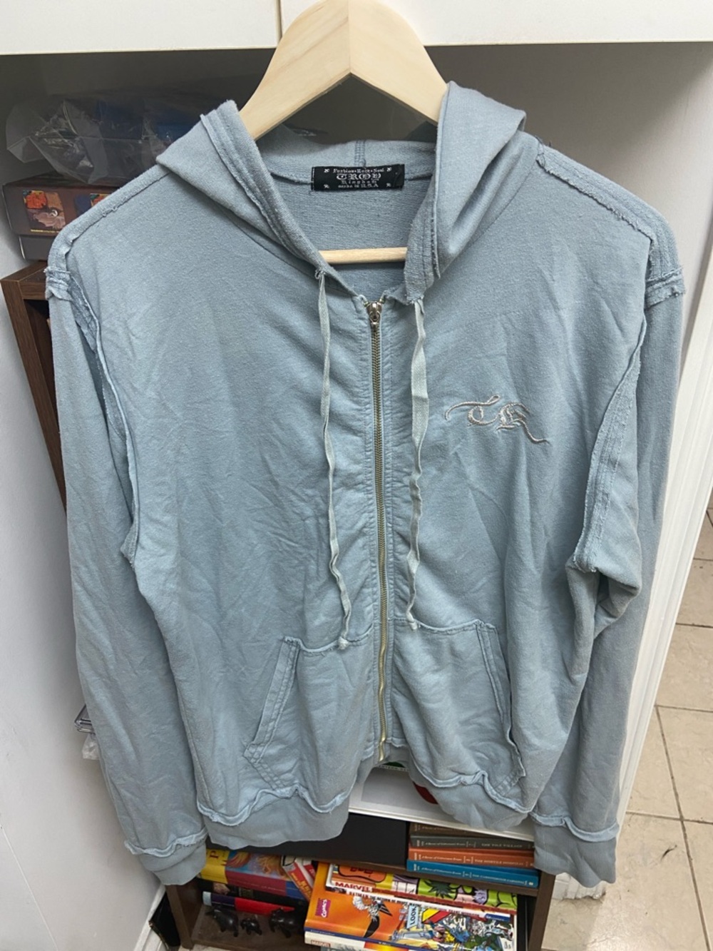 Y2K Troy Kingdom Pale Blue Lightweight Zip-Up Hoodie